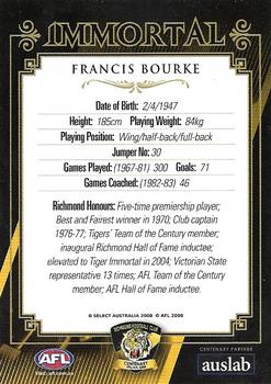 2008 Richmond Football Club Immortals #NNO Francis Bourke Back